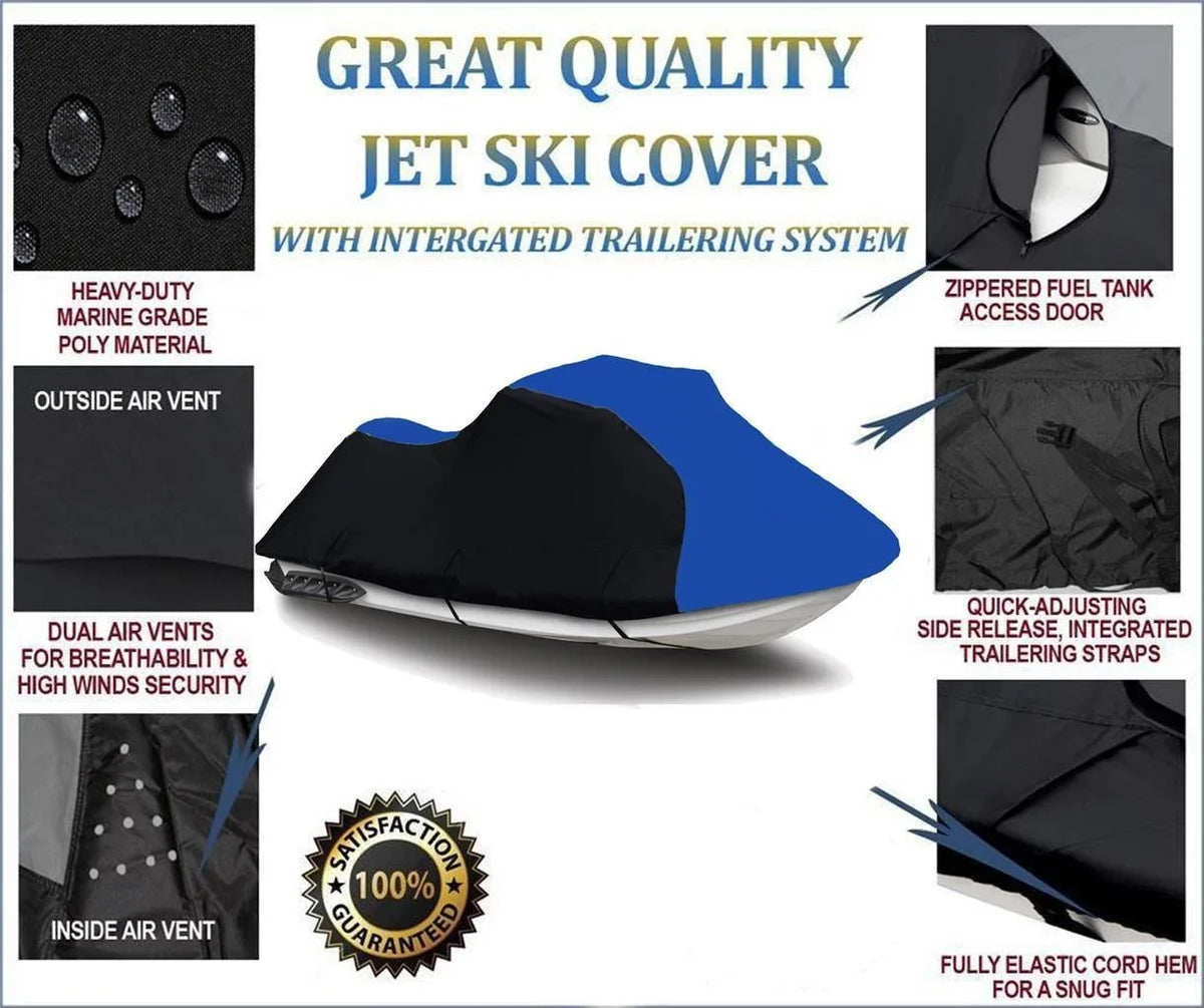 BLACK / BLUE HEAVY-DUTY, TOP OF THE LINE shield appropriate for Polaris Pro 1200 2000 2001 Jet Ski protector Watercraft ship Covers 1-2 Seater