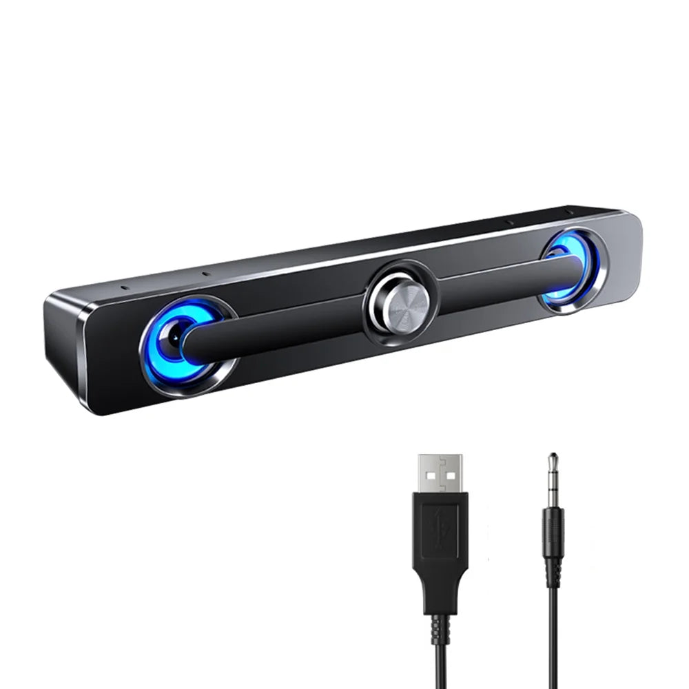 Carevas V-111 Computer Speaker USB Wired Powerful Bar Stereo Subwoofer Bass Speaker Surround Sound Box for PC Laptop Phone Tablet MP3 MP4
