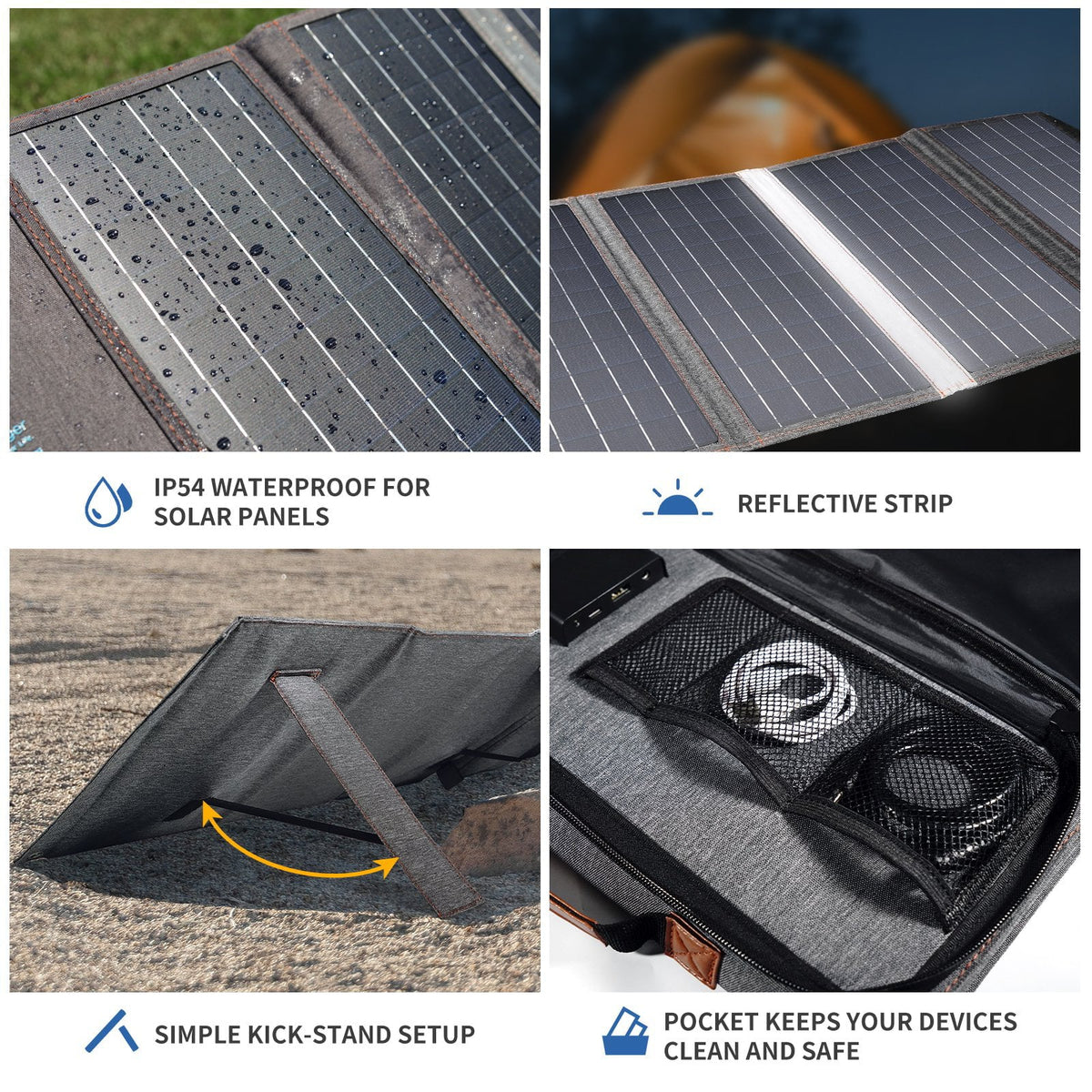 BigBlue 36W Solar Phone Charger with DC(20V/1.8A), PD 20W USB-C and Fast Charge USB-A, IP54 Waterproof, Portable SunPower Solar Panel for Camping