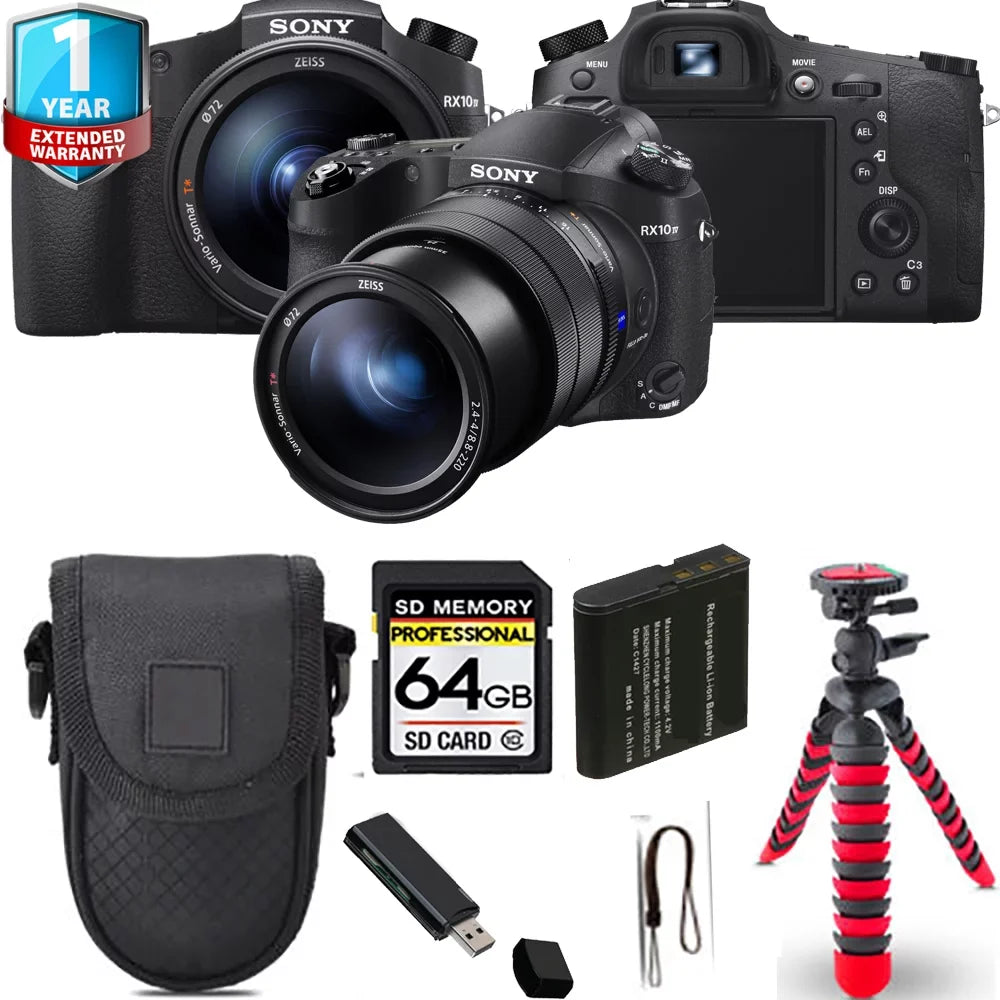 Cyber-shot DSC-RX10 IV Digital Camera + Spider Tripod + 1 Yr Warranty - 64GB