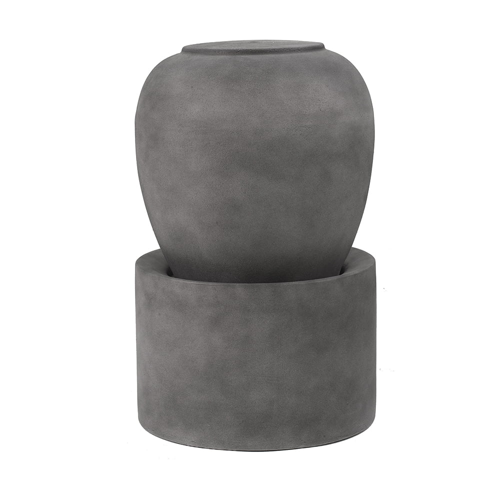 19.5x19.5x32.5" Heavy Outdoor Cement Fountain Antique Gray, Cute Unique Urn Design aqua feature For Home Garden, Lawn, Deck & Patio