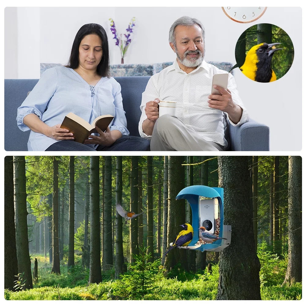 Outdoor Smart Bird Feeder, Wild Bird Feeder with Camera, App Notification, AI Recognition , Automatic Bird Sensing, Bird House+ Rechargeable Battery