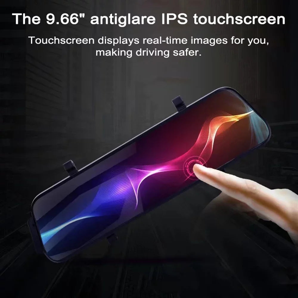 9.66 Inch Touchscreen Dual Camera DVR Dash Cam - 1080P Front & Rear Driving Recorder - Wide Angle Support, Night-Vision, Parking Monitor, Motion Detection - Collision Locking Loop