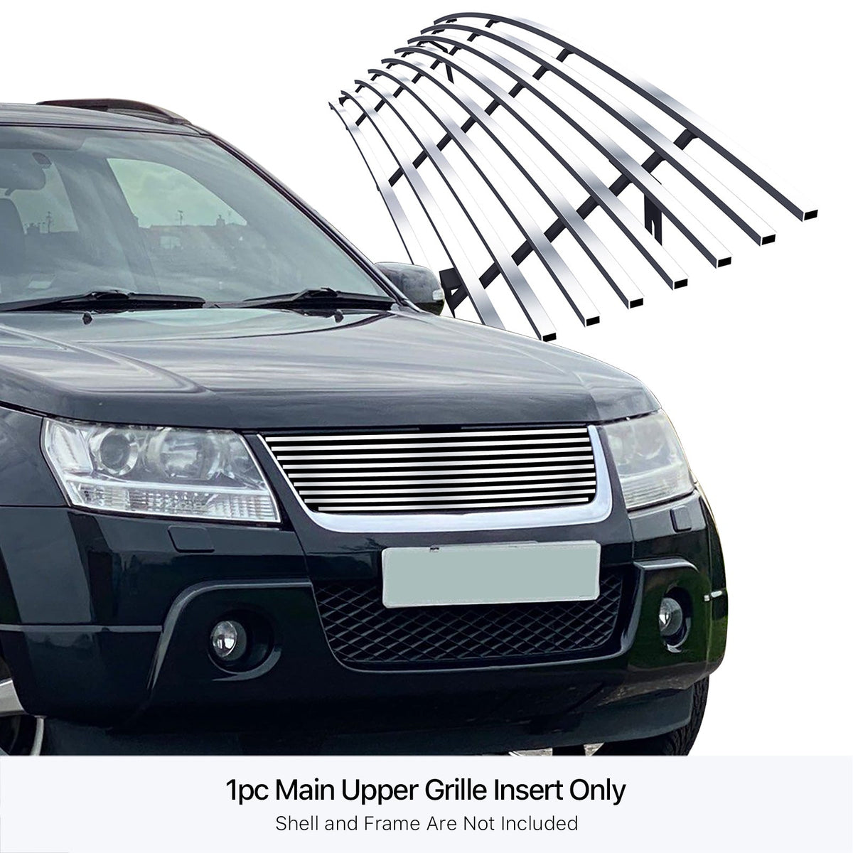 APS Premium Stainless Steel Silver 8x6 Horizontal Billet Grille matching with Suzuki Grand Vitara 2006-2012 Main Upper N19-C63158I