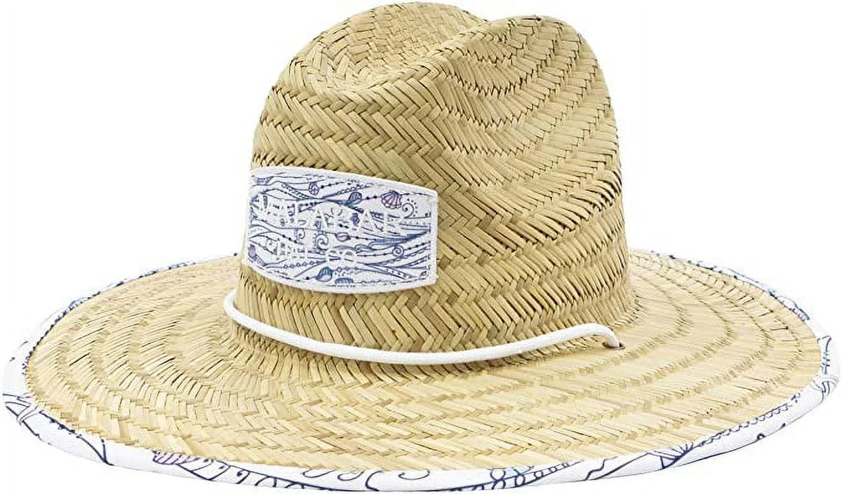 Shells Kids Fabric Pattern Print Straw Children's Sunhat, Boy & Girl, Ages 3+, Lifeguard Hat, Beach, Swim, Cruise, Paddle Board, vessel, Fishing, Fits All, Malabar Hat