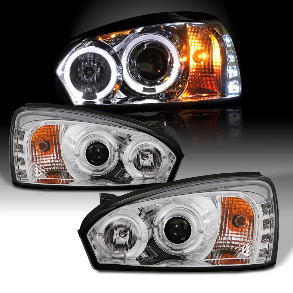 AKKON - For 2004-2007 Chevy Malibu LED Dual Halo DRL Projector Headlights Chrome Housing  w/ Turn Signal Lamps