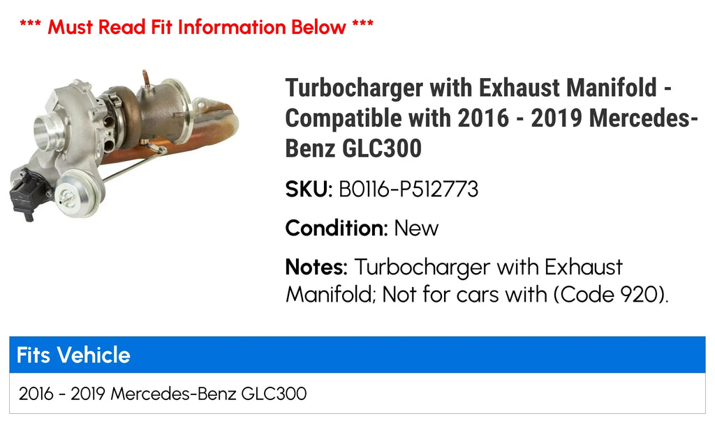 Turbocharger with Exhaust Manifold - appropriate with 2016 - 2019 Mercedes-Benz GLC300 2017 2018