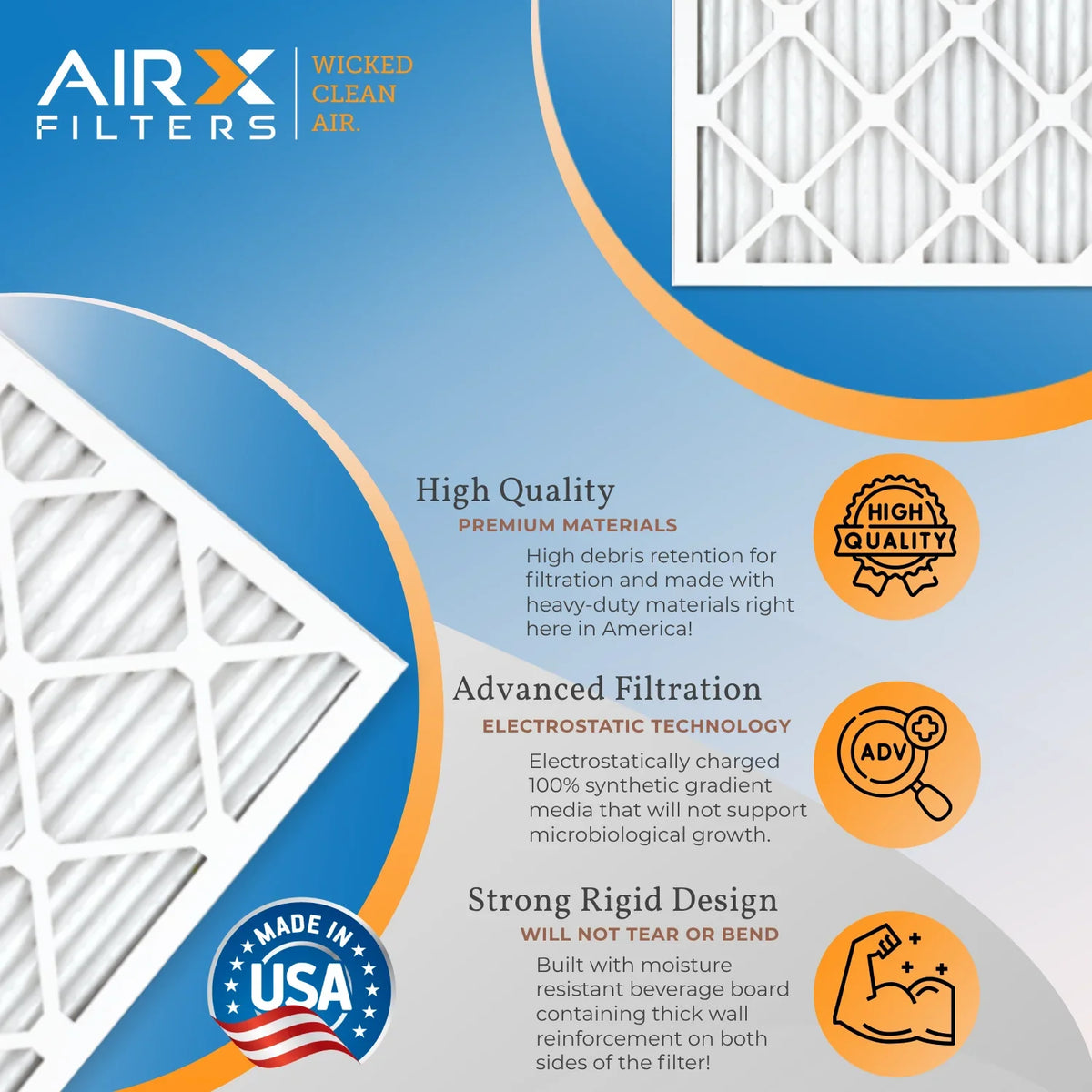 10x20x1 Air Filter MERV 13 Comparable to MPR 1500 - 2200 & FPR 9 Electrostatic Pleated Air Conditioner Filter 6 Pack HVAC AC Premium USA Made 10x20x1 Furnace Filters by AIRX FILTERS WICKED CLEAN AIR.