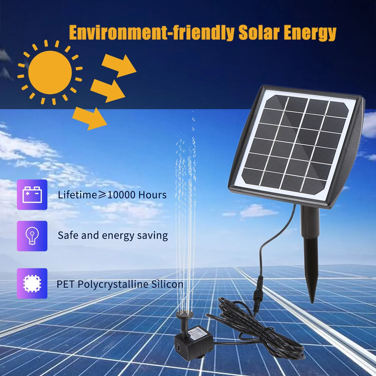 Lixada Solar Panel aqua Pump Fountain Pump Adjustable for DIY Birdbath Fish Tank Small Pond Patio Lawn Pool Garden