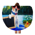 SIDONKU 60 inch Round Beach Towel Blanket Jack Russell Dog Sitting on Inflatable Mattress in moisture Travel Circle Circular Towels Mat Tapestry Beach Throw