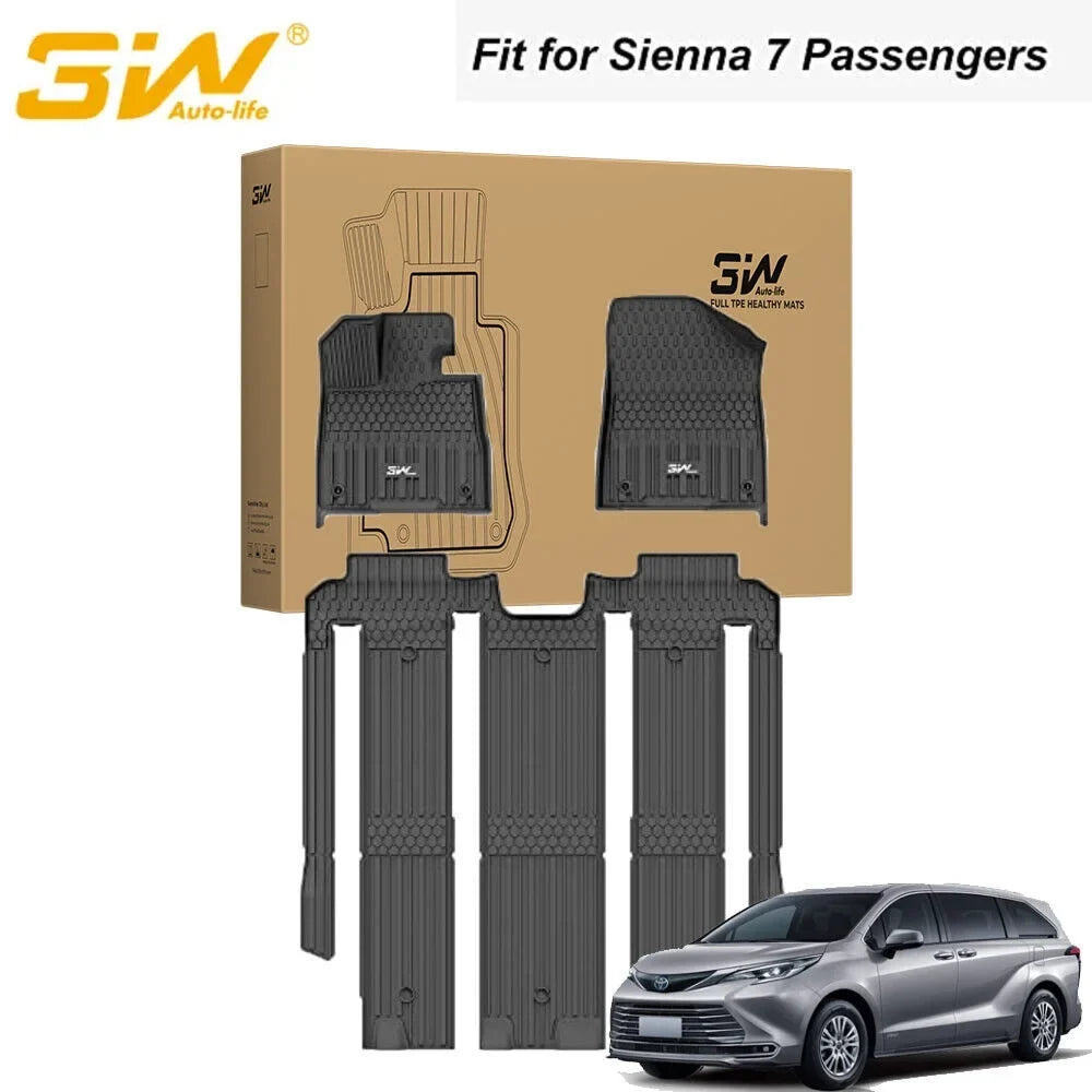 3W Floor Mats for 2021-2024  Sienna 7 Seat Car Floor Liner fit Sienna 7 seat TPE All elements