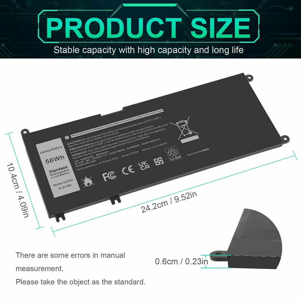 33YDH Laptop Battery For  Latitude 3380 3590 3580 3480 3490 W7NKD P30E001 US