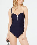 DKNY NAVY Zip One-Piece Swimsuit, US Medium