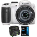 Kodak PIXPRO Astro Zoom AZ255-WH 16MP Digital Camera, 25X Optical Zoom, White Bundle with Lexar 32GB High-Performance 800x UHS-I SDHC Memory Card + Deco Photo Camera Bag
