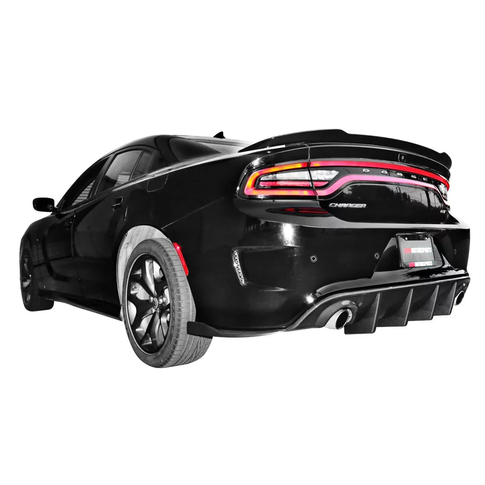 Ikon Motorsports matching with 15-23 Dodge Charger V2 Style Rear Bumper Lip Side Apron Carbon Fiber Print
